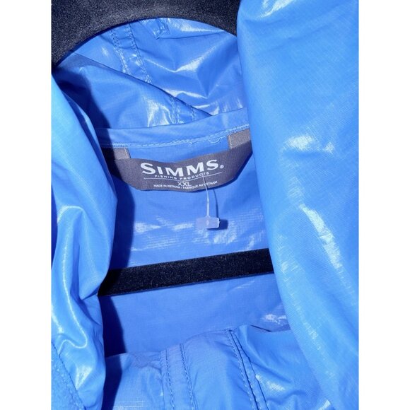 Simms Fishing Packable Waterproof Jacket Blue Hooded Lightweight Vented 2XL F1 - Picture 3 of 8